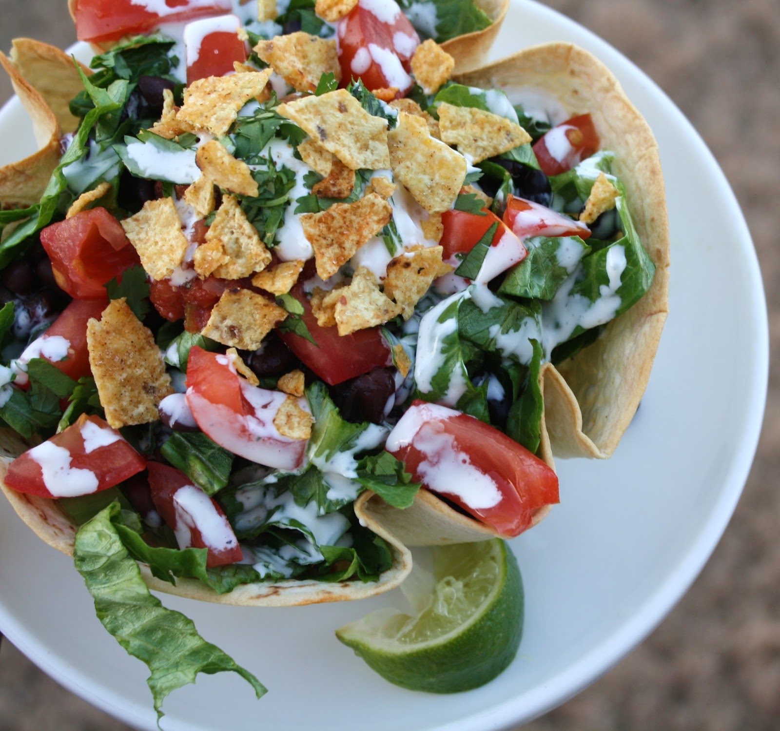 what's for dinner? taco salad with homemade tortilla bowls... 25 minutes
