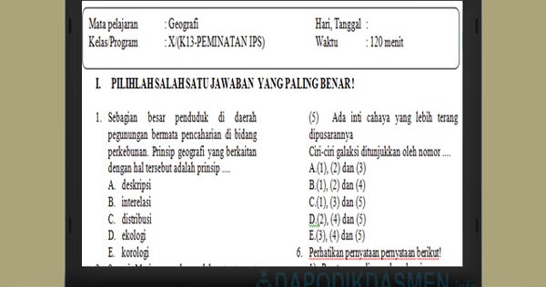 Soal Pat Ukk Geografi Sma Ma Kelas 10 Kurikulum 2013 Tahun 2019