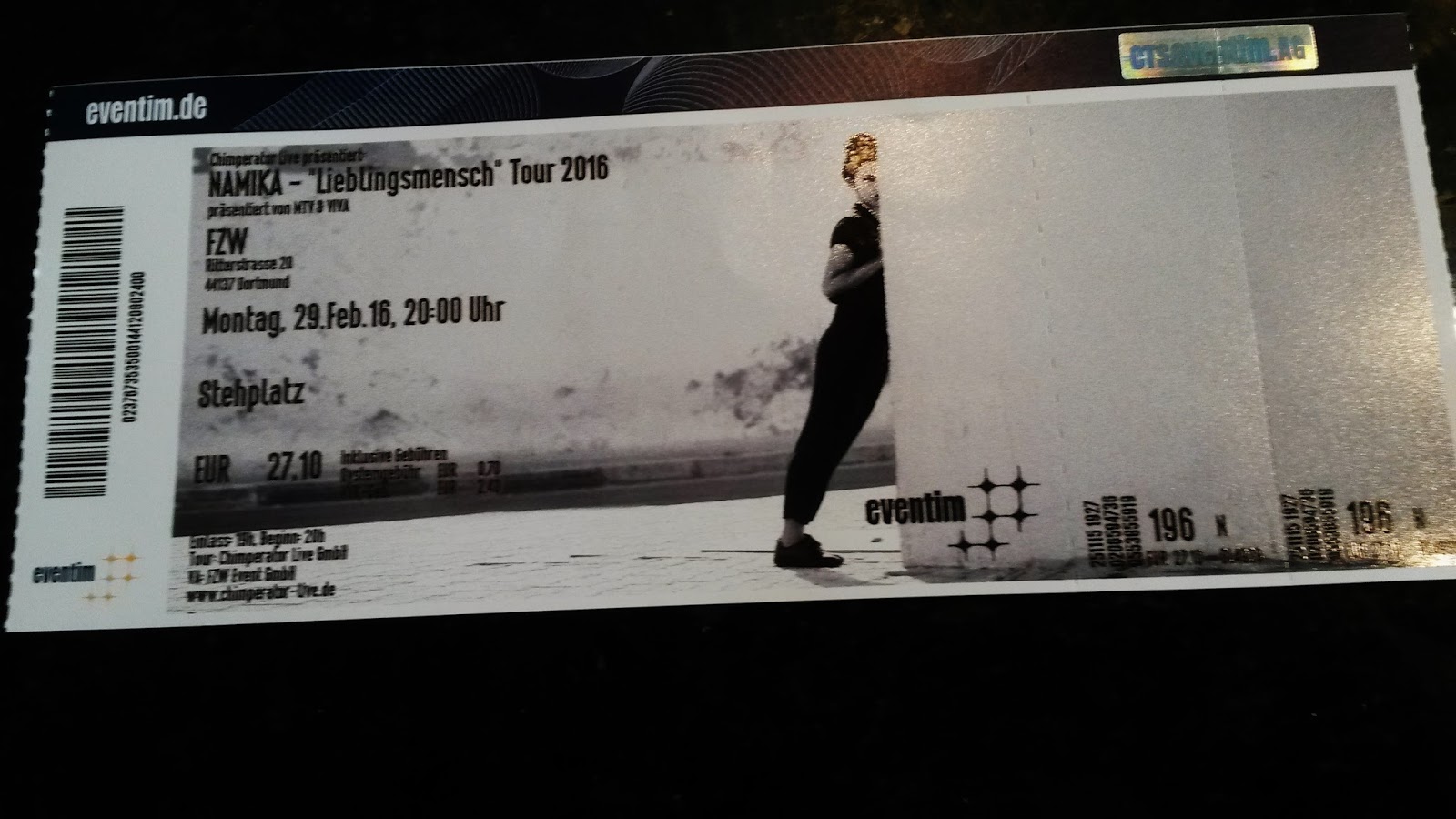 Ich und mein etwas anderes Leben.: Namika Konzert Karte 2016 Ich und mein etwas anderes Leben.: Namika Konzert Karte 2016