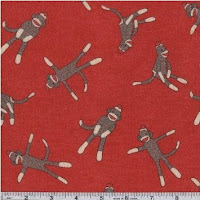 45'' Wide Moda Funky Monkey Flannel Sock Monkey Red Fabric By The Yard