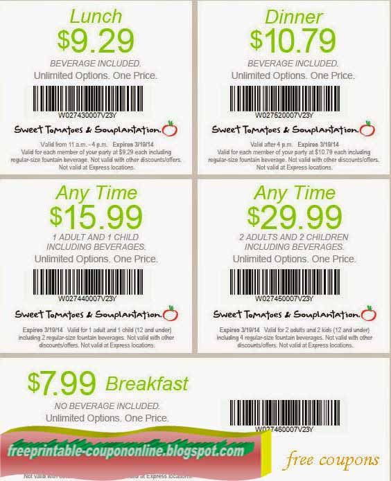 Sweet Tomatoes Promo Codes December 2018 Sweet Tomatoes Coupons. K likes. Sweet Tomatoes coupons , printable coupons, coupon codes, mobile and online, menu, nutrition, locations.
