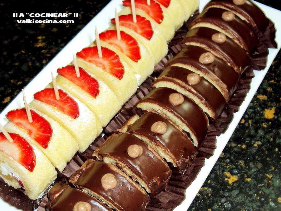 Rollitos de nata (crema de leche)-fresas y de trufa (chocolate)