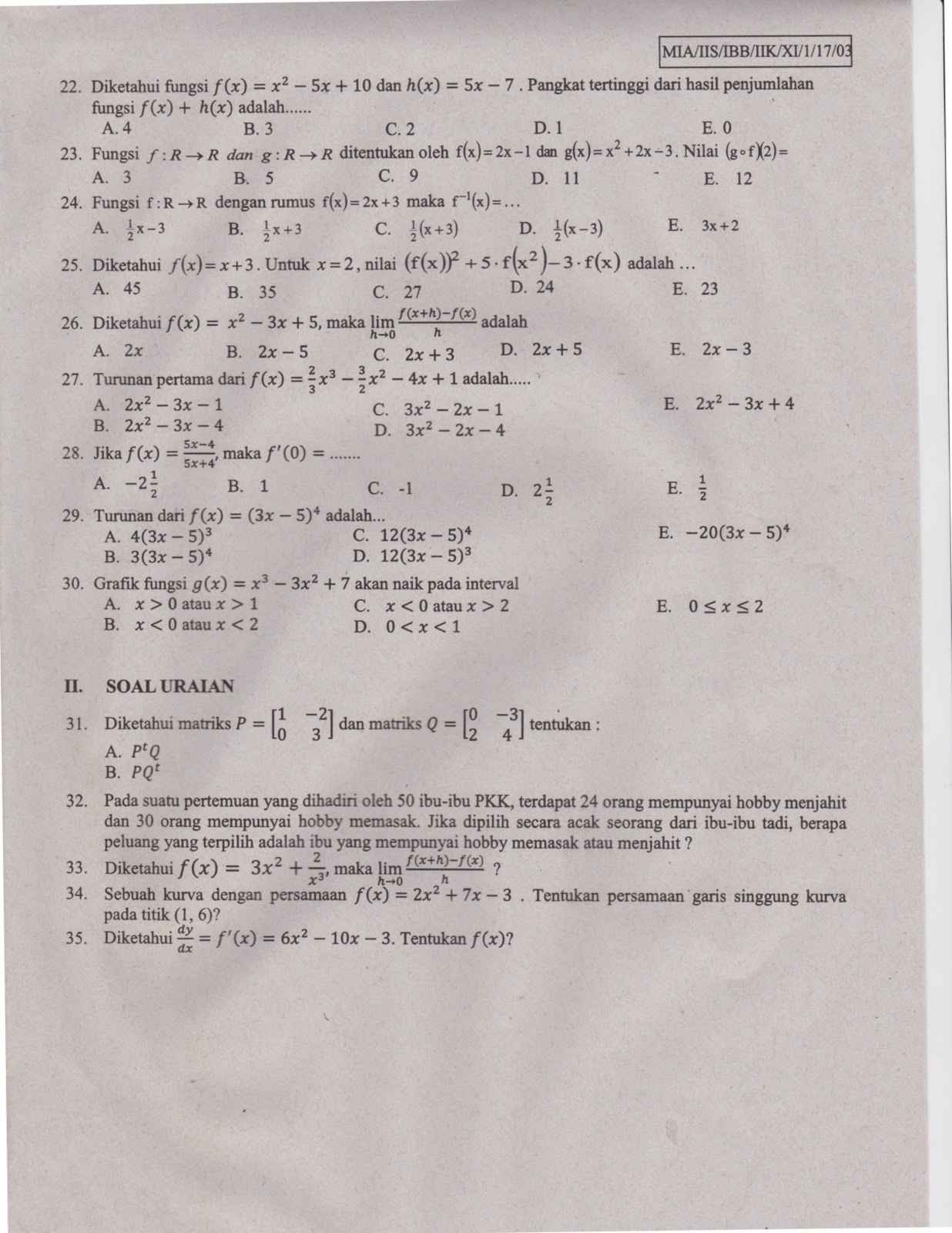 Kumpulan Soal Ujian Penilaian Akhir Tahun (PAT) Tingkat