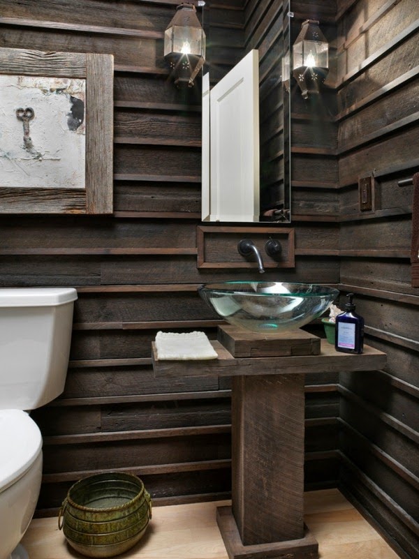 Different design bathroom without walls and floor tile