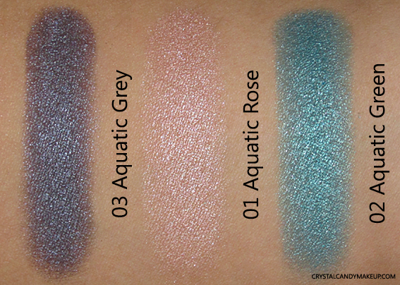 Clarins Ombre Iridescente Eyeshadow 03 Aquatic Grey 01 Aquatic Rose 02 Aquatic Green Review Swatch