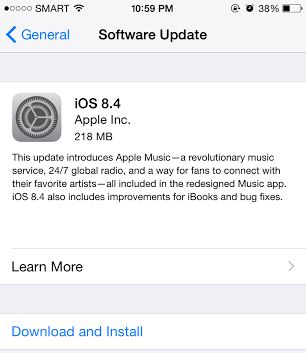 Software update iOS 8.4