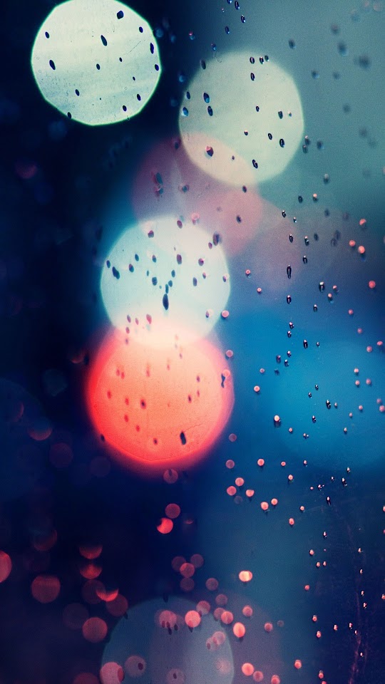 Bokeh Blue Red City Lights Rain Drops Window  Android Best Wallpaper