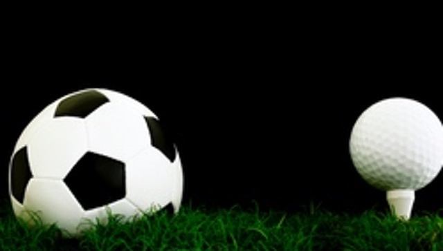 Football Vs Golf = Footgolf Football + Golf ball tee'd up