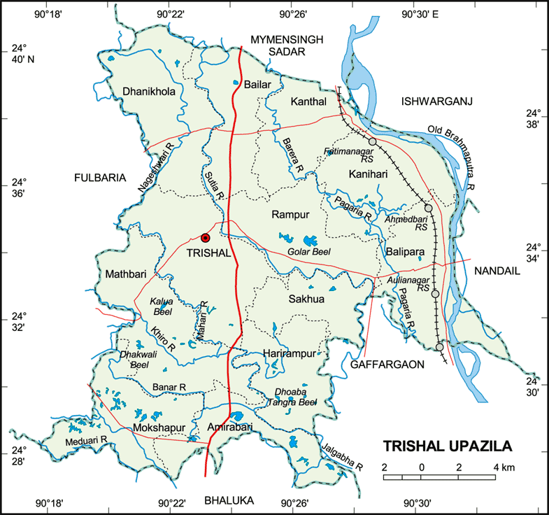 Trishal Upazila Map Mymensingh District Bangladesh