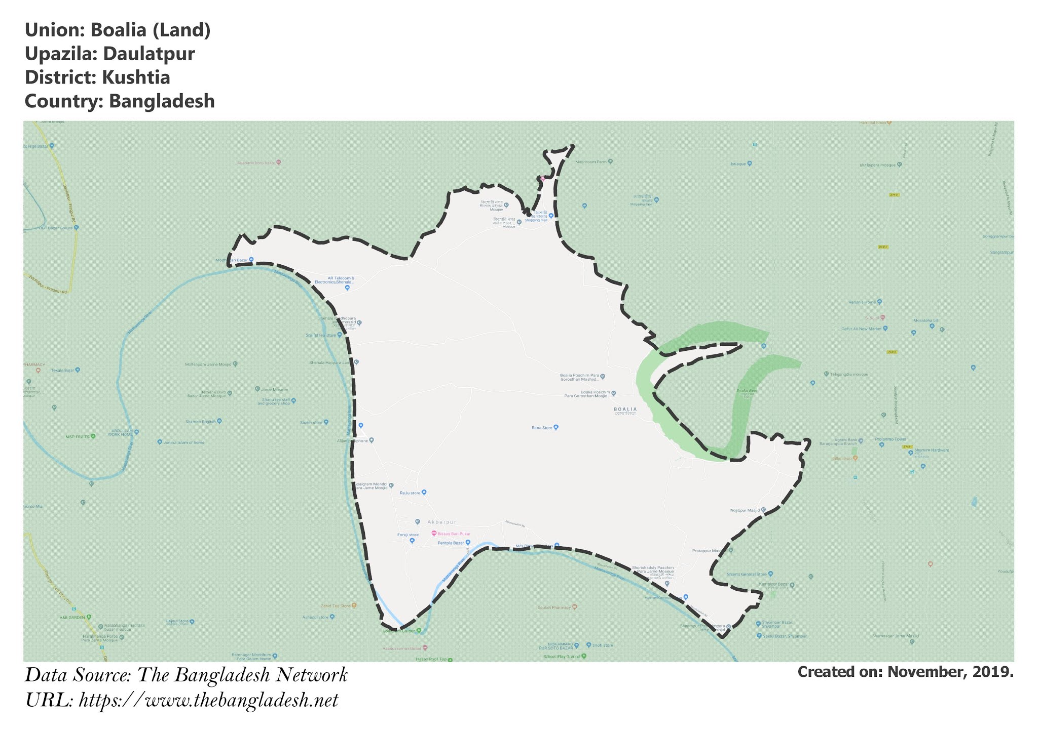 Map of Boalia of Kushtia, Bangladesh.