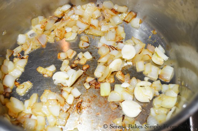 To Make Seafood Stock recipe sauté onions from Serena Bakes Simply From Scratch.