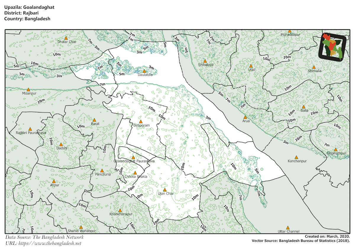 Goalandaghat Upazila Elevation Map Rajbari District Bangladesh