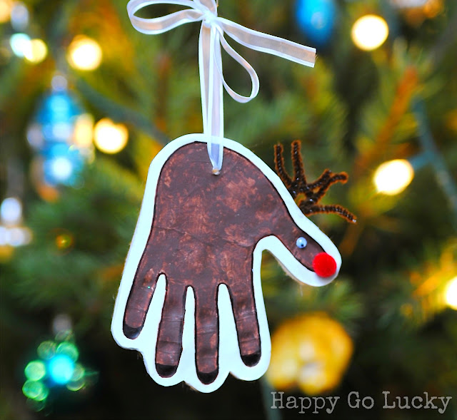 reindeer handprint clay ornament