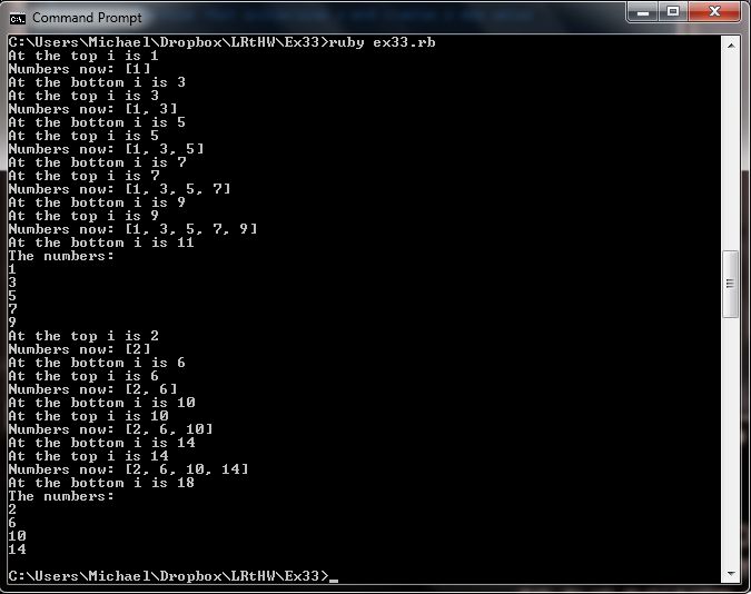 TESTHEAD: Exercise 33: While Loops: Learn Ruby the Hard Way: Practicum