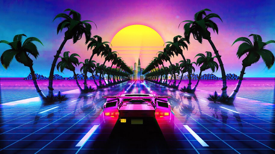 Synthwave Sports Car Lamborghini Retrowave Digital Art 4k 61246