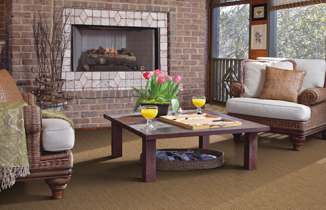 textured carpet offers a practical and comfortable option for this sitting area