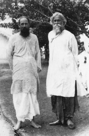 Rabindranath Tagore with Andrews at shalbithi | Indian Author & Poet Rabindranath Tagore Rare Photos | Rare & Old Vintage Photos