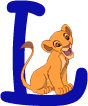 Alfabeto de personajes de Disney con letras azules L.