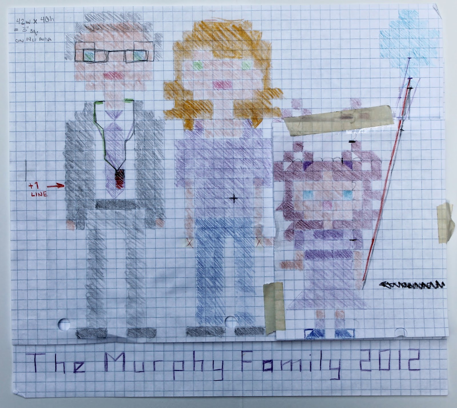 Mini Us, A Cross-Stitch Pixelated Family Portrait (in progress) | The Inspired Wren