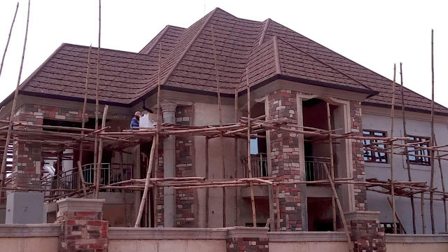 A building decoration with cobble stones in Nigeria