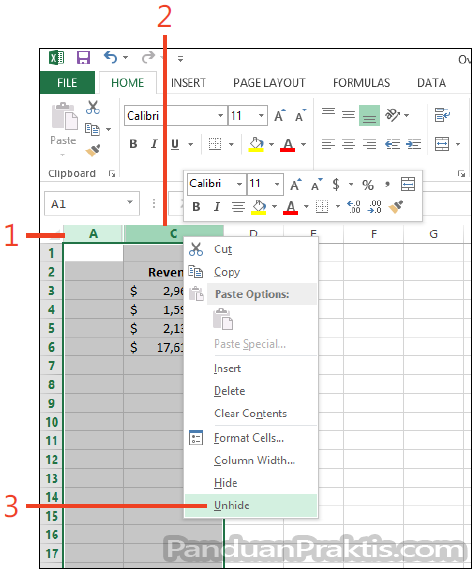 Menyembunyikan Kolom di Excel