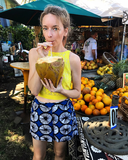 Big Island fruit stand fresh cut coconut water