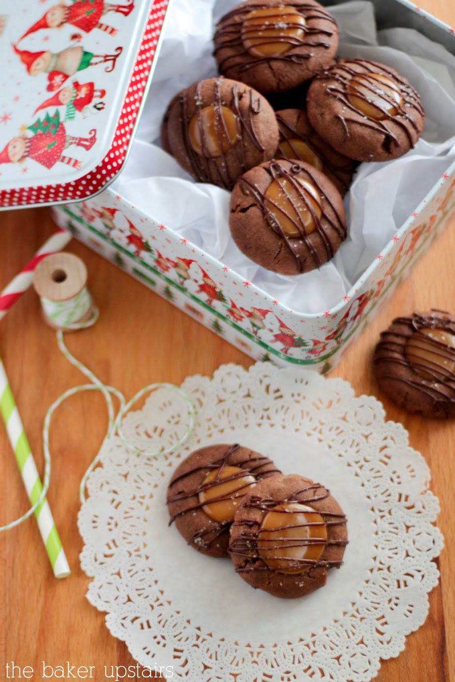 These delicious salted caramel chocolate thumbprint cookies have a rich and buttery chocolate cookie base and a luscious caramel center!