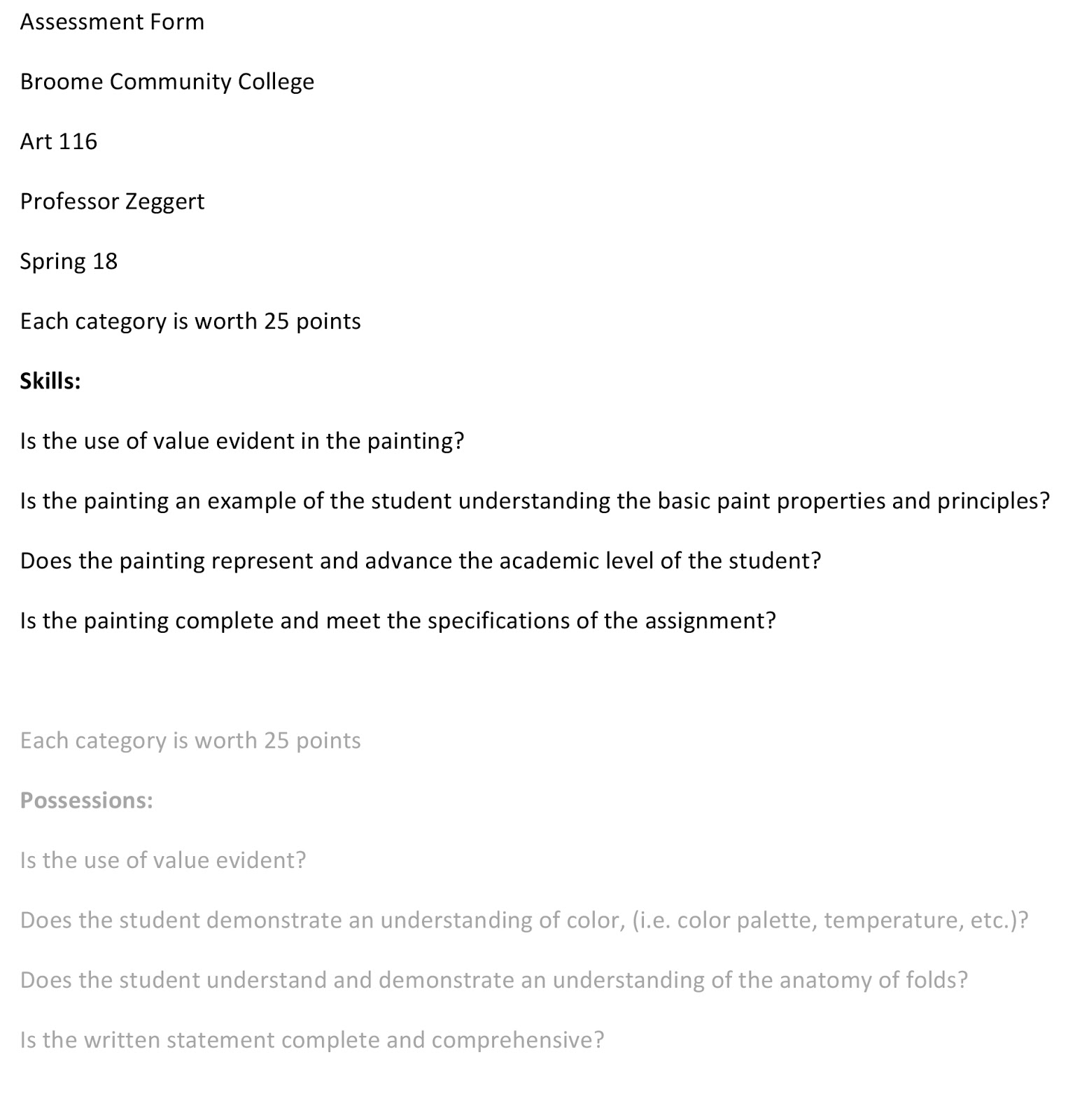 assessment form sample