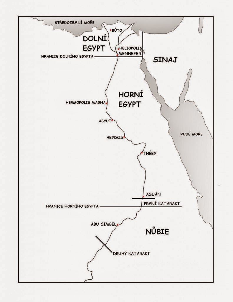 Mapa Starého Egypta s vyobrazením Horního Egypta/základ mapy publikován z http://fivejs.com/
