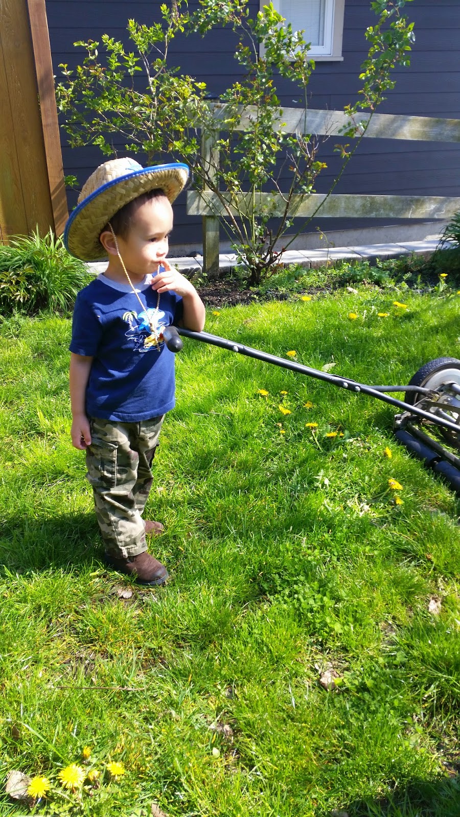 Toddler Mowing Lawn