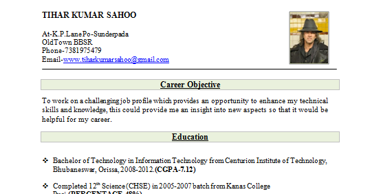 best resume format for freshers