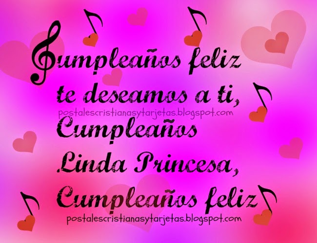 Cumpleaños Feliz Linda Princesa. Canción de feliz cumpleaños para niña, mi hija, mujer, chica, dama, mi princesa, tarjeta, postales gratis, imágenes para felicitar cumpleaños de princesa. 