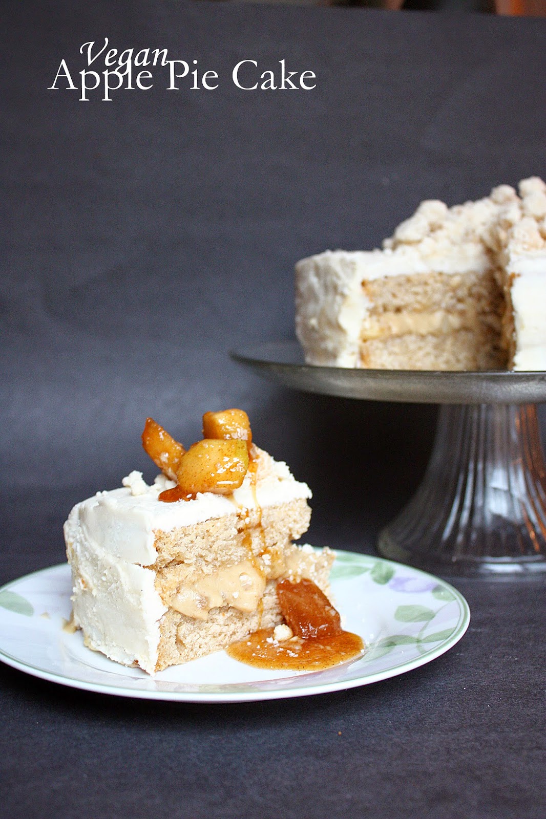 Momofuku-inspired vegan apple pie cake with cheesecake filling and pie crumb buttercream
