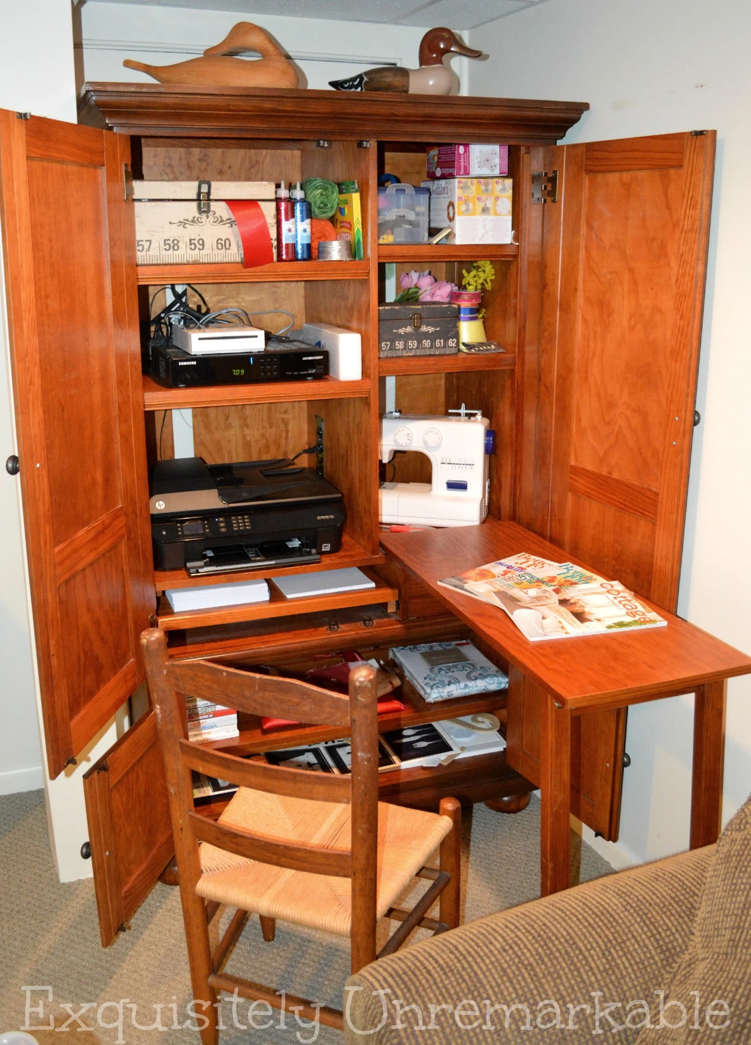 Using a computer armoire for craft supplies