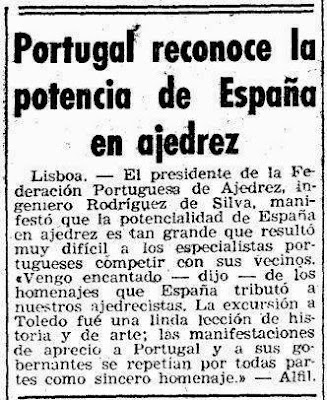 Recorte de Mundo Deportivo sobre el II Encuentro Ibérico de Ajedrez 1946