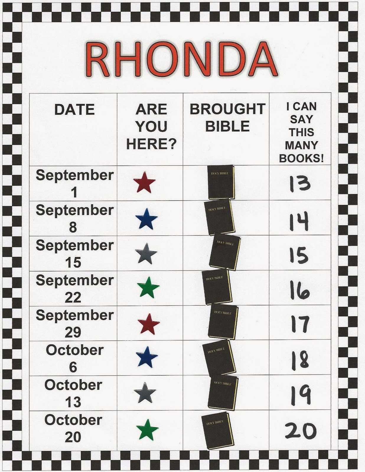 Printable Attendance Chart For Church