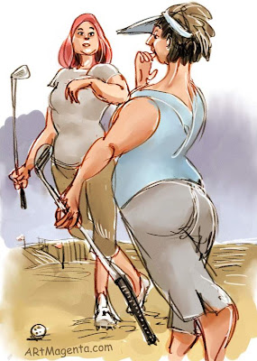 Golf is a social game. A cartoon by Artmagenta.