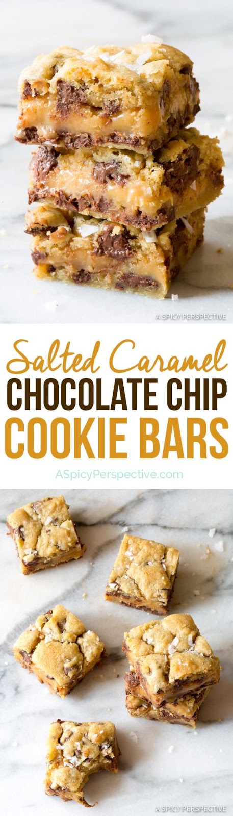 Irresistible Gooey Salted Caramel Chocolate Chip Cookie Bars | ASpicyPerspective.com