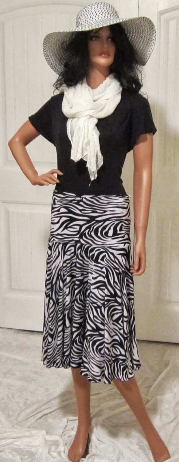 Black and White Zebra Print Full circle Stretch Knit Jersey skirt