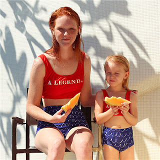 Mom Girl Lettern Pattern Corrugated Shape Matching Two-Piece Swimwear
