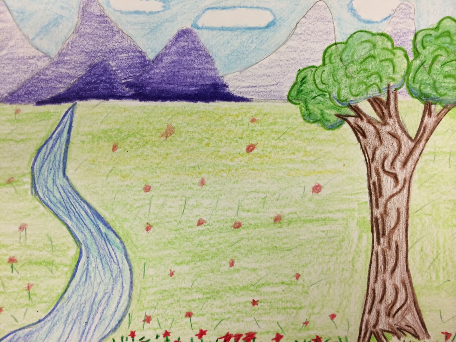 Пейзаж детский рисунок карандашом