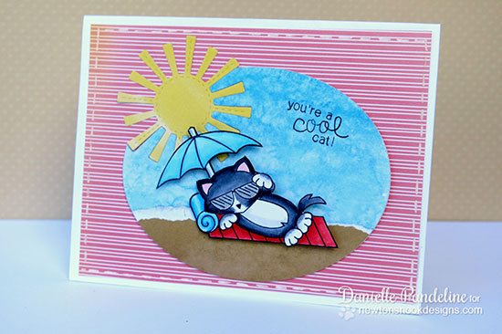 Fun kitty beach card by Danielle Pandeline using Newton's Summer Vacation Cat Stamp set by Newton's Nook Designs