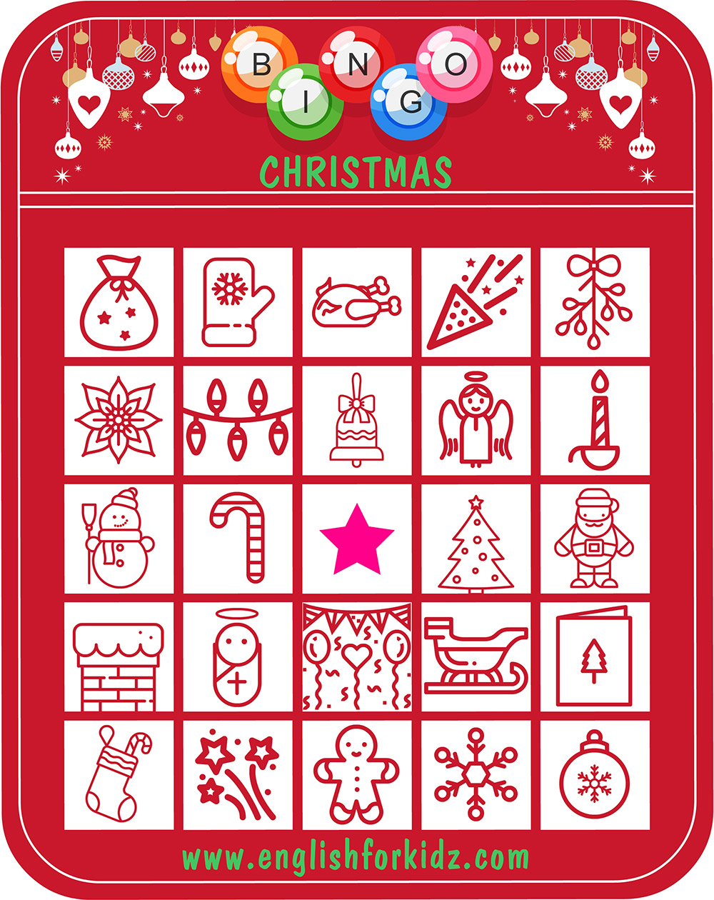 English for Kids Step by Step: ESL Christmas Bingo Game