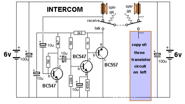 Intercom Circuit with Transistors - Simple Schematic Collection