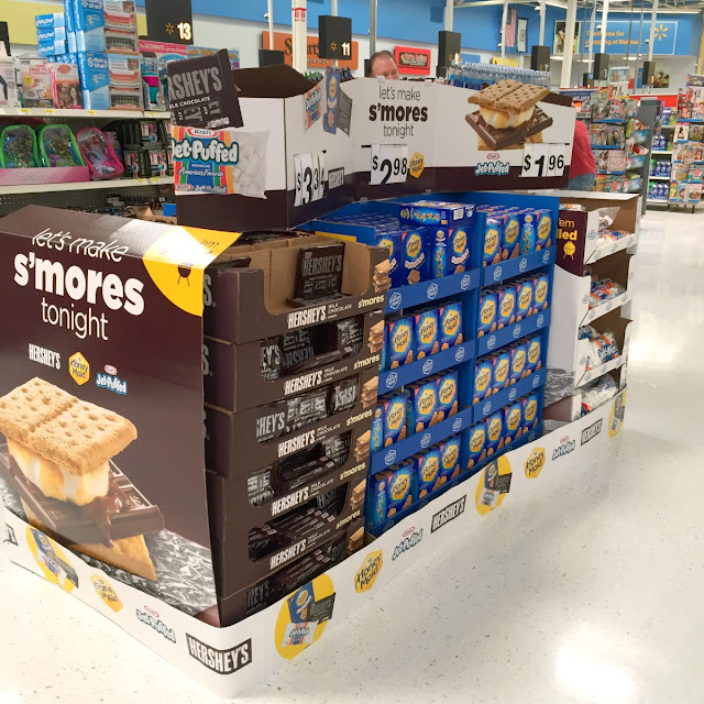 Pick up all your s'mores party essentials- Hershey's Milk Chocolate bars, Honey Maid Graham Cracker Squares, and Kraft's Jet Puffed Marshmallows- at your local Walmart. #LetsMakeSmores #ad