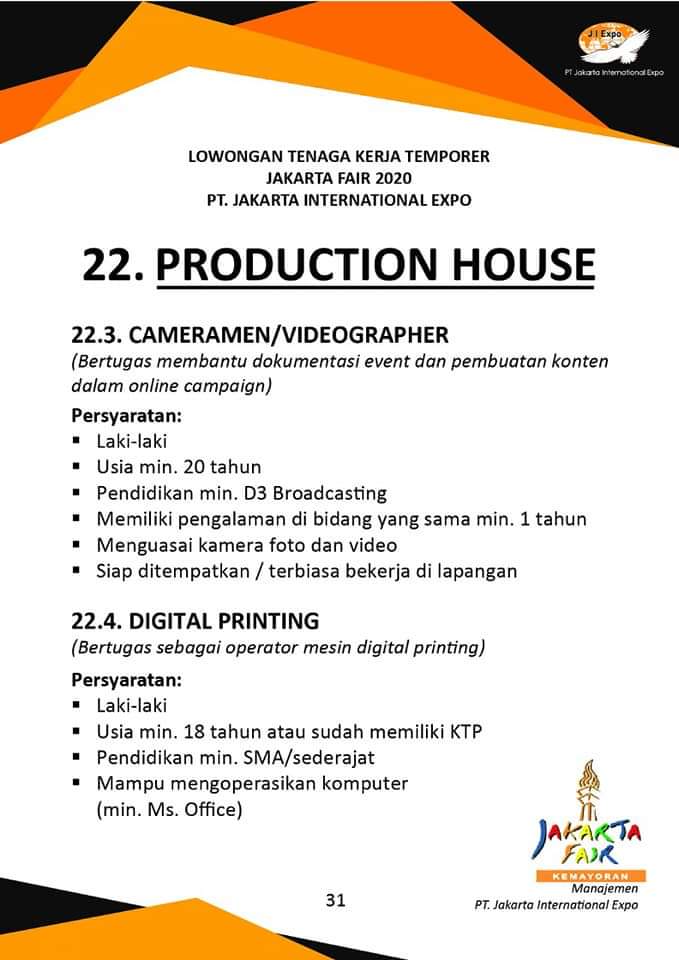 Lowongan Kerja Event Jakarta Fair (JFK) 2020 Terbaru