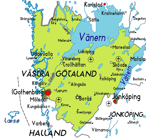 Vastra Gotaland Map Province City | Map of Sweden Political Region