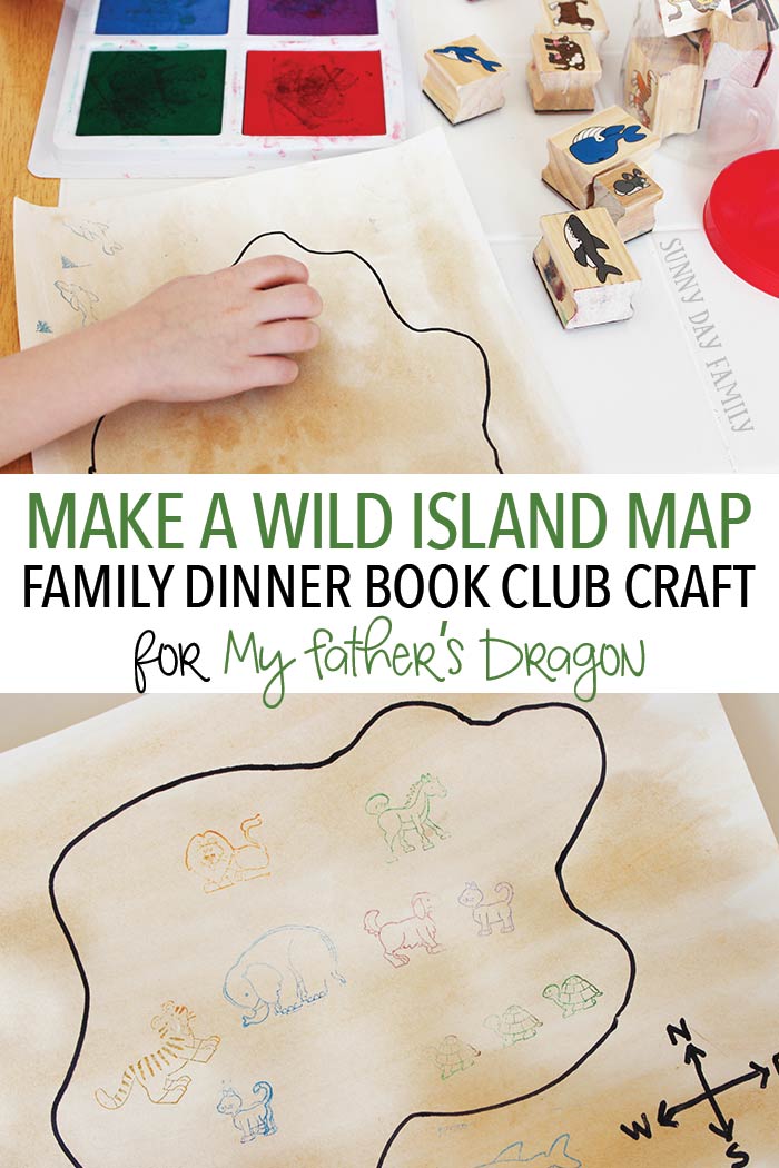 Make a Wild Island Map - an easy and open ended craft project for kids inspired by the book My Father's Dragon. This easy map craft is fun for all ages and is perfect for Family Dinner Book Club night!