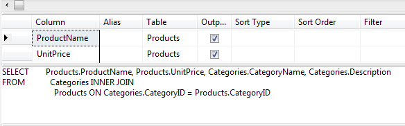 Query Builder Select Statement Window