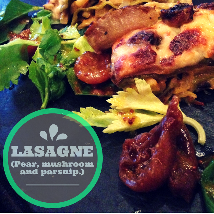 Pear, mushroom and parsnip lasagne - vegetarian - Cafe 52 Aberdeen